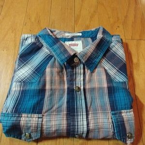 Levi White tab, snap front,  plaid shirt